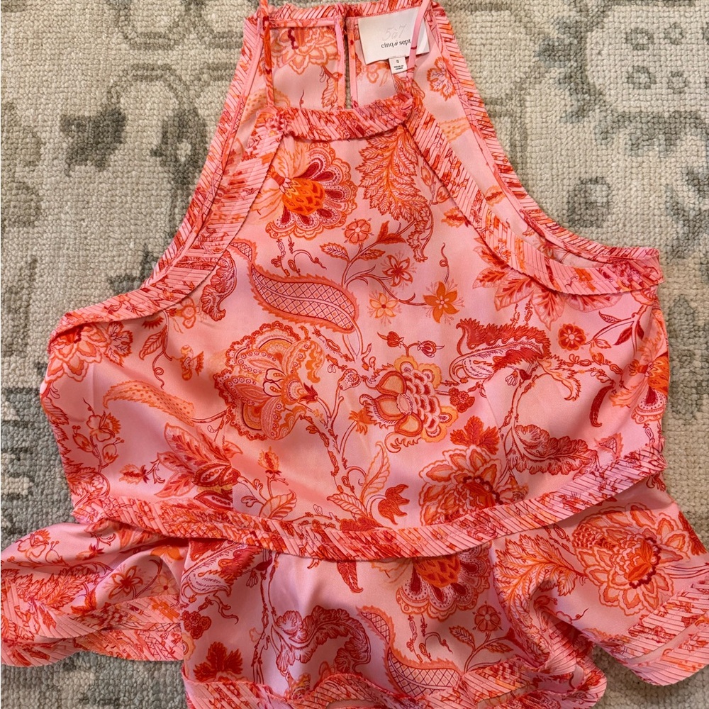 Cinq a Sept floral Pink and coral peplum Halter Top
